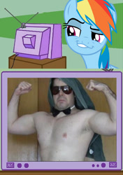 Size: 420x597 | Tagged: safe, rainbow dash, pegasus, pony, troll, dreamworks face, dross, dross rotzank, el troll, exploitable meme, faic, fake, meme, muscles, obligatory pony, smirk, smug, smugdash, tv meme