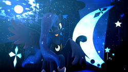 Size: 1920x1080 | Tagged: safe, artist:feuerrader-nmm, princess luna, alicorn, pony, 3d, moon, solo, tongue out