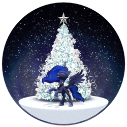 Size: 1920x1920 | Tagged: safe, artist:feuerrader-nmm, princess luna, alicorn, pony, 3d, christmas, christmas tree, eyes closed, female, happy, holiday, mare, rearing, simple background, snow globe, solo, transparent background, tree
