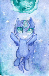 Size: 1280x2000 | Tagged: safe, artist:0okami-0ni, princess luna, alicorn, pony, female, filly, huevember, solo, traditional art