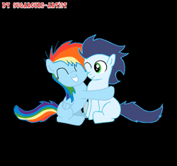 Size: 640x600 | Tagged: safe, artist:sugarcube-artist, rainbow dash, soarin', pegasus, pony, female, male, shipping, soarindash, straight, younger