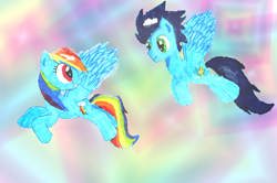 Size: 1024x680 | Tagged: safe, artist:rozzy3, rainbow dash, soarin', pegasus, pony, female, male, shipping, soarindash, straight