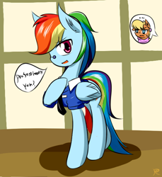 Size: 550x600 | Tagged: safe, artist:ranban, ms. harshwhinny, rainbow dash, pegasus, pony, pixiv, professionalism