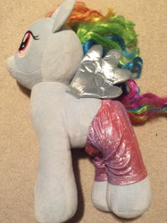 Size: 1195x1600 | Tagged: safe, derpibooru import, rainbow dash, build-a-bear, clothes, irl, official, pants, photo, plushie