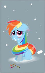 Size: 590x944 | Tagged: safe, artist:joycall6, rainbow dash, pegasus, pony, freezing, matches, snow, snowfall, solo