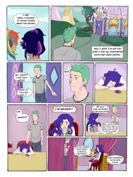 Size: 774x1031 | Tagged: safe, artist:demdoodles, rainbow dash, rarity, spike, twilight sparkle, human, comic:measurements, comic, humanized, light skin, moderate dark skin