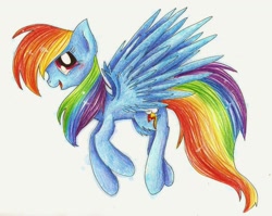 Size: 1024x817 | Tagged: safe, artist:mufflinka, derpibooru import, rainbow dash, pegasus, pony, female, mare, simple background, solo, traditional art, white background, wings