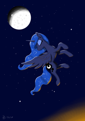 Size: 2048x2897 | Tagged: safe, artist:darkdabula, princess luna, alicorn, pony, dusk, flying, moon