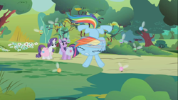 Size: 1280x720 | Tagged: safe, derpibooru import, screencap, rainbow dash, rarity, twilight sparkle, parasprite, pegasus, pony, unicorn, swarm of the century, great moments in animation