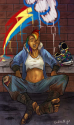 Size: 800x1350 | Tagged: safe, artist:mlpendlessnight, rainbow dash, human, dirty, feet, humanized, moderate dark skin, punk, solo, undercut