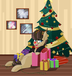 Size: 3024x3172 | Tagged: safe, artist:angelina-pax, applejack, pinkie pie, princess luna, spirit of hearth's warming past, oc, oc:time liz, alicorn, earth pony, pony, antlers, blank flank, christmas, christmas lights, christmas tree, clothes, coat, collar, fake antlers, female, glasses, holiday, holly, holly mistaken for mistletoe, mare, marefemale, present, red nose, spirit of hearth's warming presents, spirit of hearth's warming yet to come, tree, ych result