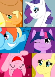 Size: 1228x1711 | Tagged: safe, artist:otakon, derpibooru import, applejack, fluttershy, pinkie pie, rainbow dash, rarity, twilight sparkle, earth pony, pegasus, pony, unicorn, mane six