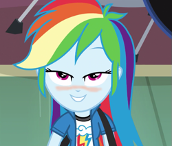 Size: 585x499 | Tagged: safe, derpibooru import, edit, rainbow dash, equestria girls, blushing, hot and bothered, solo