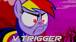 Size: 1280x720 | Tagged: safe, derpibooru import, screencap, rainbow dash, pegasus, pony, tanks for the memories, angry, do i look angry, faic, irritated, rainbow dash is best facemaker, street fighter, v-trigger