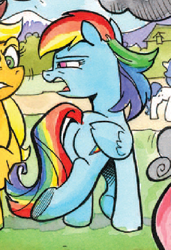 Size: 272x397 | Tagged: safe, artist:andypriceart, derpibooru import, idw, applejack, rainbow dash, earth pony, pegasus, pony, spoiler:comic, spoiler:comic41, angry, dreary, female, mare, plot