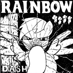 Size: 901x897 | Tagged: safe, artist:duckduckbear, derpibooru import, rainbow dash, pegasus, pony, album cover, black and white, black flag, grayscale, monochrome