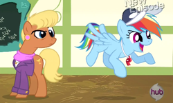 Size: 484x290 | Tagged: safe, screencap, ms. harshwhinny, rainbow dash, pegasus, pony, flight to the finish, eyes on the prize, out of context