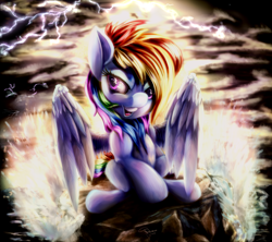 Size: 2000x1777 | Tagged: safe, artist:ferasor, derpibooru import, rainbow dash, pegasus, pony, lightning, solo