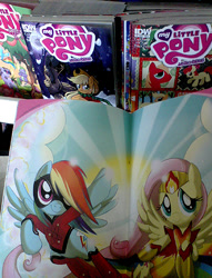 Size: 410x538 | Tagged: safe, idw, fluttershy, rainbow dash, pegasus, pony, comics, photo