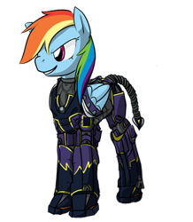 Size: 300x344 | Tagged: artist needed, safe, derpibooru import, rainbow dash, pegasus, pony, fallout equestria, armor, clothes, costume, enclave armor, fanfic, fanfic art, female, halo (series), halo 4, hooves, mare, ministry mares, ministry of awesome, power armor, scorpion tail, shadowbolt armor, shadowbolt dash, shadowbolts, shadowbolts costume, simple background, smiling, solo, teeth, transparent background, wings