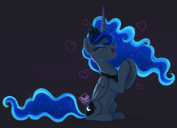 Size: 500x362 | Tagged: safe, artist:mn27, princess luna, alicorn, pony, black background, cute, eyes closed, female, happy, heart, hooves together, lunabetes, mare, open mouth, simple background, sitting, solo