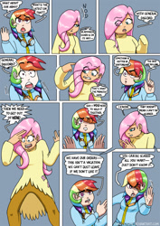 Size: 752x1063 | Tagged: safe, artist:chaoticyume, fluttershy, rainbow dash, human, comic, humanized, light skin