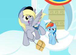 Size: 3496x2552 | Tagged: safe, artist:dhiliedale, derpy hooves, rainbow dash, pegasus, pony, female, mail, mailpony, mare