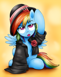 Size: 700x875 | Tagged: safe, artist:xioade, rainbow dash, pegasus, pony, clothes, rainbow dash always dresses in style, rose, solo