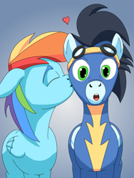 Size: 2448x3264 | Tagged: safe, artist:horsecat, derpibooru import, rainbow dash, soarin', pegasus, pony, clothes, cute, female, kissing, male, shipping, soarindash, straight, uniform, wonderbolts uniform