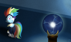 Size: 1027x602 | Tagged: safe, artist:blastdown, rainbow dash, zapp, pegasus, pony, power ponies (episode), electro orb, power ponies, solo, start of darkness