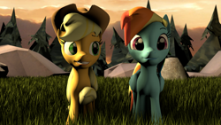 Size: 1920x1080 | Tagged: safe, artist:yellencandy, derpibooru import, applejack, rainbow dash, earth pony, pegasus, pony, 3d, source filmmaker