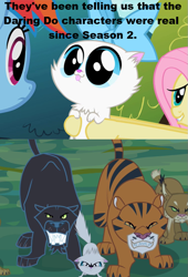 Size: 587x861 | Tagged: safe, edit, edited screencap, screencap, fluttershy, rainbow dash, big cat, cat, lynx, panther, pegasus, pony, tiger, daring don't, may the best pet win, adorable face, ahuizotl's cats, animal, bow, cropped, cute, female, hair bow, mare, mitsy, realization