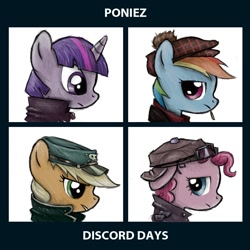 Size: 1024x1024 | Tagged: safe, artist:neptali54, derpibooru import, applejack, pinkie pie, rainbow dash, twilight sparkle, earth pony, pegasus, pony, album cover, clothes, demon days, gorillaz, hat