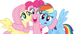 Size: 12866x6000 | Tagged: safe, artist:vulthuryol00, derpibooru import, fluttershy, pinkie pie, rainbow dash, earth pony, pegasus, pony, the super speedy cider squeezy 6000, .svg available, absurd resolution, hug, simple background, transparent background, vector