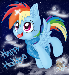 Size: 738x800 | Tagged: safe, artist:unisoleil, rainbow dash, pegasus, pony, clothes, ear fluff, filly, filly rainbow dash, scarf, snow, snowfall, solo