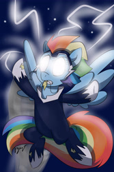 Size: 4000x6000 | Tagged: safe, artist:bloodyhellhayden, rainbow dash, zapp, pegasus, pony, power ponies (episode), clothes, costume, glowing eyes, lightning, mouth hold, power ponies, solo