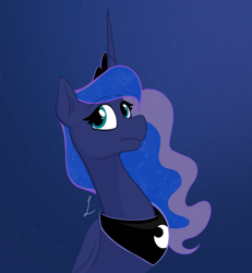 Size: 2716x2941 | Tagged: safe, artist:anticular, color edit, edit, princess luna, alicorn, pony, bust, colored, ethereal mane, female, jewelry, mare, peytral, princess, regalia, solo, starry mane