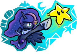 Size: 1947x1383 | Tagged: safe, artist:crusader productions, nightmare moon, princess luna, alicorn, pony, flowing mane, horn, nightmare luna, simple background, stars, transparent background, wario, wings