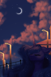 Size: 1000x1500 | Tagged: safe, artist:livitoza, princess luna, alicorn, pony, crescent moon, eyes closed, floppy ears, moon