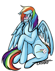 Size: 1024x1325 | Tagged: safe, artist:tora-noko, rainbow dash, pegasus, pony, blushing, bridle, embarrassed, reins, solo