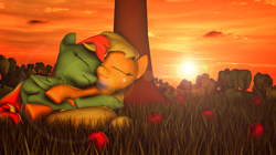 Size: 1024x575 | Tagged: safe, artist:selestlight, derpibooru import, applejack, rainbow dash, earth pony, pegasus, pony, 3d, appledash, cuddling, female, lesbian, shipping, sleeping, snuggling, source filmmaker, under the tree