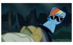 Size: 1280x800 | Tagged: safe, daring do, rainbow dash, pegasus, pony, daring don't, dat butt, meme, smugdash, sunglasses