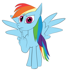 Size: 2198x2324 | Tagged: safe, artist:eduardo-rivera, derpibooru import, rainbow dash, pegasus, pony, hand, hoof hands, middle finger, so rude!, suddenly hands, vulgar, wat