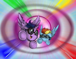 Size: 1280x986 | Tagged: safe, artist:remyreminisce, rainbow dash, twilight sparkle, twilight sparkle (alicorn), alicorn, pegasus, pony, female, goggles, mare, sonic rainboom