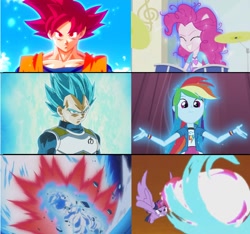 Size: 1354x1266 | Tagged: safe, derpibooru import, pinkie pie, rainbow dash, twilight sparkle, twilight sparkle (alicorn), alicorn, equestria girls, friendship games, rainbow rocks, chs rally song, comparison, dragon ball, dragon ball super, dragon ball z, glow, goku, kaio-ken, kamehameha, spoilers for another series, super kaio god, super saiyan blue, super saiyan god, super saiyan god super saiyan, super saiyan red, vegeta