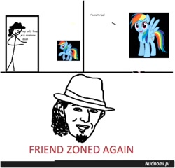 Size: 600x576 | Tagged: safe, rainbow dash, pegasus, pony, 1000 hours in ms paint, comic, fedora shaming, friendzone, hat, ms paint, op is trying to start shit, trilby, waifu
