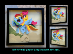 Size: 1280x958 | Tagged: safe, artist:the-paper-pony, rainbow dash, scootaloo, pegasus, pony, cloud, commission, flying, photo, ponies riding ponies, scootalove, shadowbox