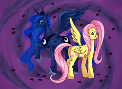 Size: 3510x2550 | Tagged: safe, artist:manhunterj, fluttershy, princess luna, alicorn, pegasus, pony, duo, duo female, female, mare