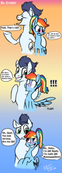 Size: 650x1788 | Tagged: safe, artist:erudier, rainbow dash, soarin', pegasus, pony, alternate hairstyle, blushing, comic, female, male, ponytail, shipping, soarindash, straight, wingboner