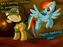 Size: 1024x768 | Tagged: safe, artist:jabbie64, daring do, rainbow dash, pegasus, pony, blue coat, female, mare, multicolored mane